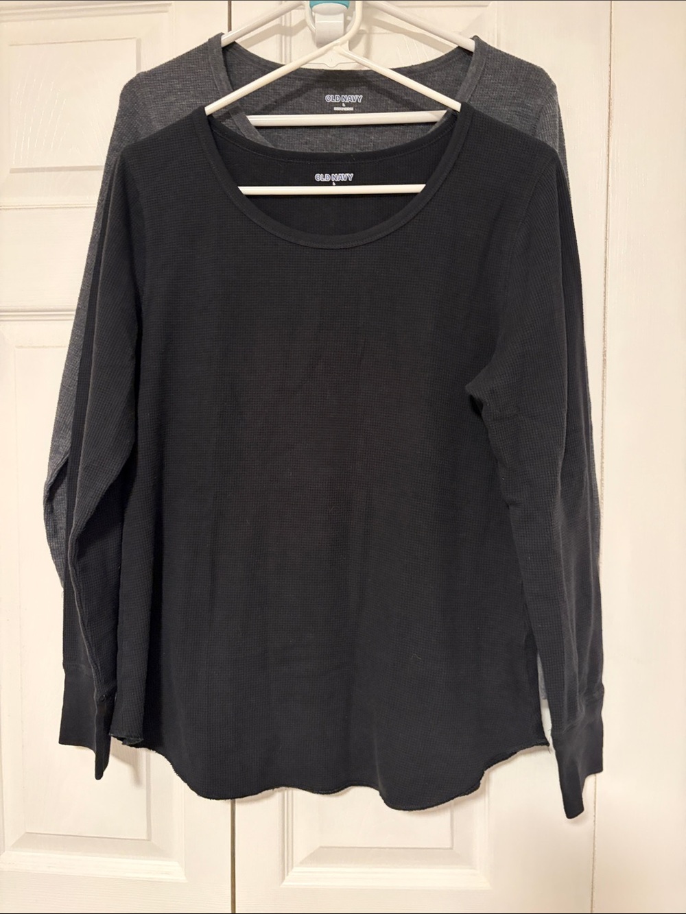 Charcoal and Black Long Sleeve Waffle Knit Top